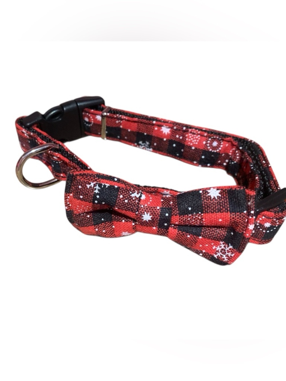 Plaid Bow Dog Collar with Snowflake Accent